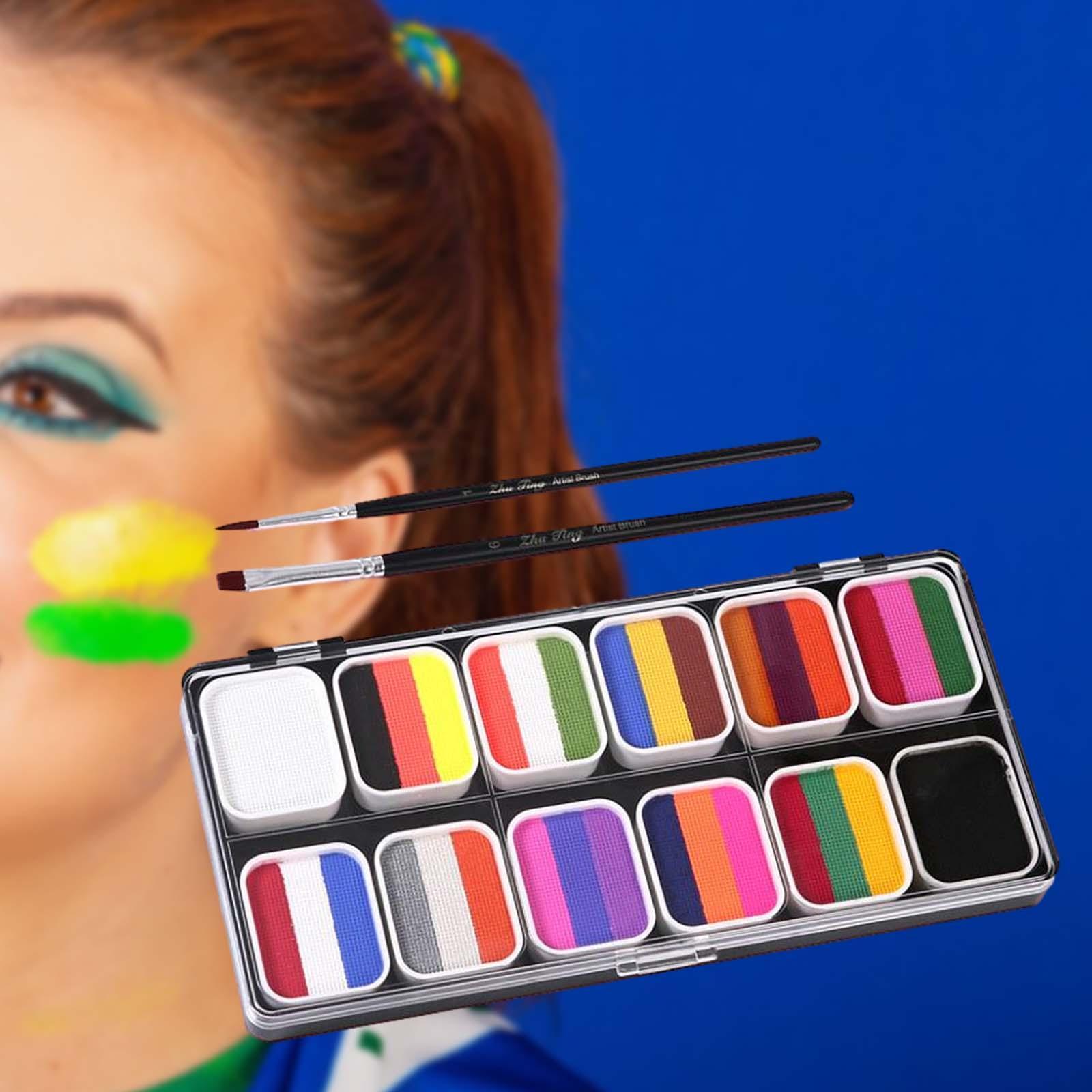 Face Body Paint with 2 Brushes Makeup Pigment Palette for Music Festival