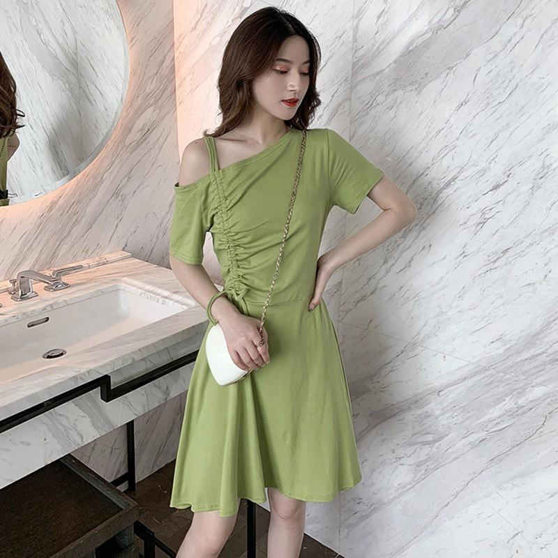 Đầm tay ngắn dáng chữ A thiết kế trễ vai cho phái nữ