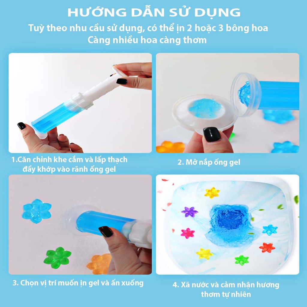 Set 5 hộp ống gel thơm  hình bông hoa , làm sạch, khử mùi toilet và diệt  khuẩn  giúp bồn cầu luôn sạch bong, sáng bóng dùng được cho mọi loại bồn cầu và cả lavabo mùi thơm tự nhiên tạo cảm giác dễ chịu khi sử dụng, an toàn  tiện lợi và nhanh chóng.