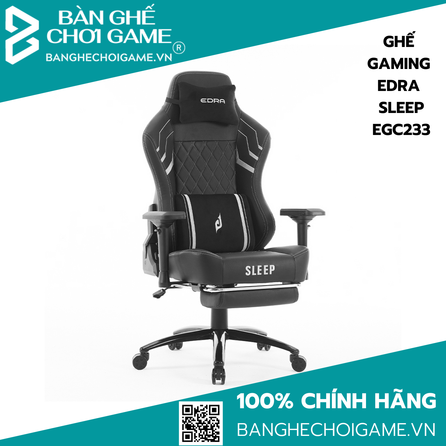 Ghế chơi game, ghế gaming Edra Sleep EGC233 có gác chân - Hàng chính hãng