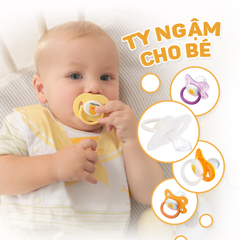 Ty ngậm cho bé sơ sinh Piyo Piyo màu trắng, nắp đậy trong suốt