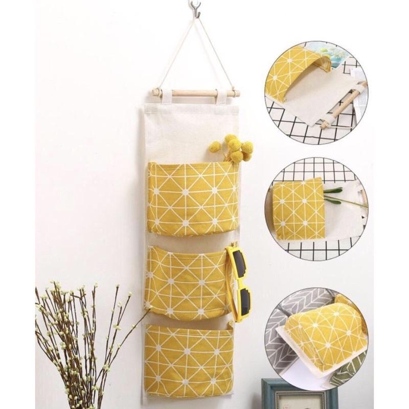 Túi treo tường 3 tầng đa năng tiết kiệm không gian - Túi vải Canvas treo đồ dùng gia đình tiện lợi phong cách Vintage