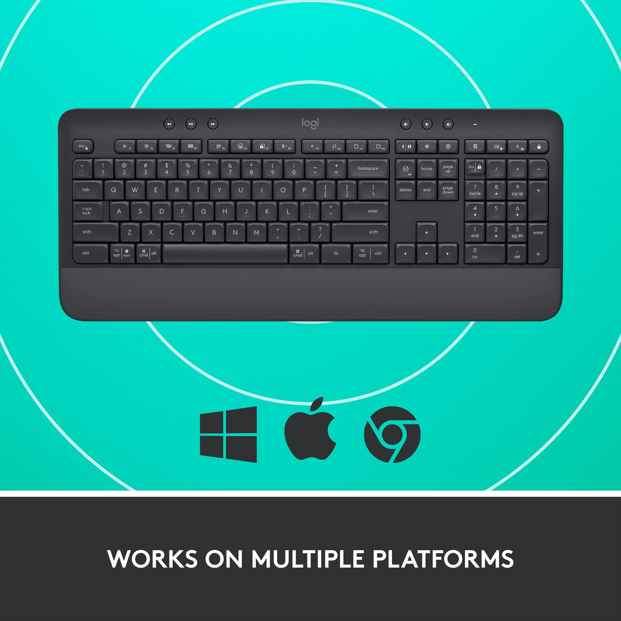 Bàn Phím Không Dây Logitech Signature K650 - Nhỏ gọn, gác tay tích hợp, tương thích Mac , Bluetooth & USB Bolt - Hàng chính hãng