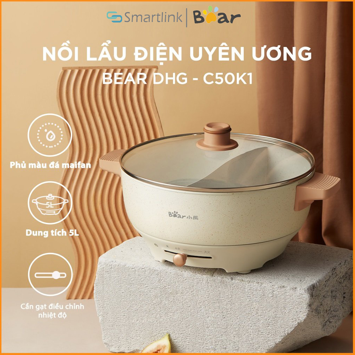 Nồi Lẩu Điện Uyên Ương Bear DHG-C50K1 - Hàng Chính Hãng