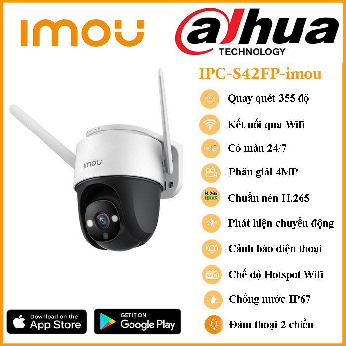 Camera imou Cruiser IPC-S42FP 4.0 Megapixel, Fullcolor có màu ban đêm, có đàm thoại hai chiều, chế độ hồng ngoại thông mình - Hàng chính hãng