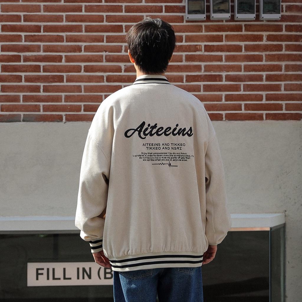 Áo BomBer Nhung Thêu Chữ Phối Kẻ Cao Cấp,Áo Khoác Jacket Nam Nữ Ticker 3 Màu