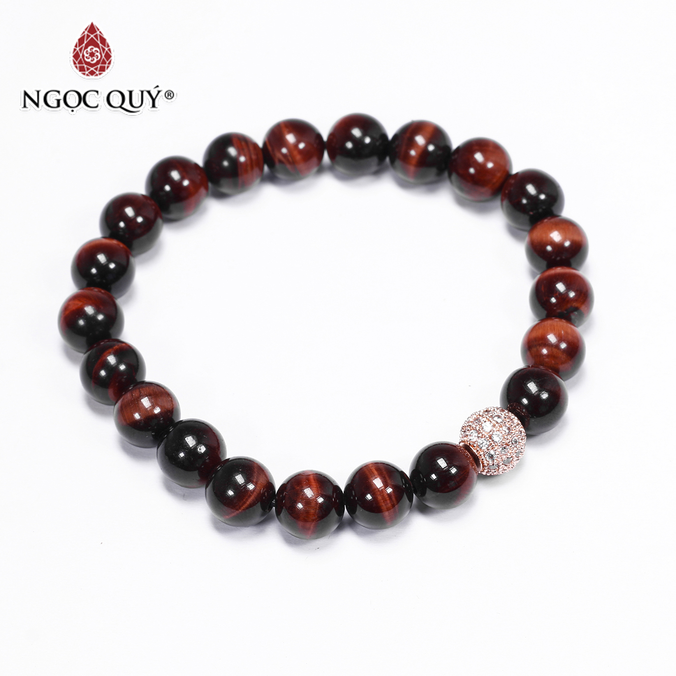 Vòng tay đá mắt hổ nâu đỏ phối charm hợp kim đính đá mệnh hỏa, thổ - Ngọc Quý Gemstones