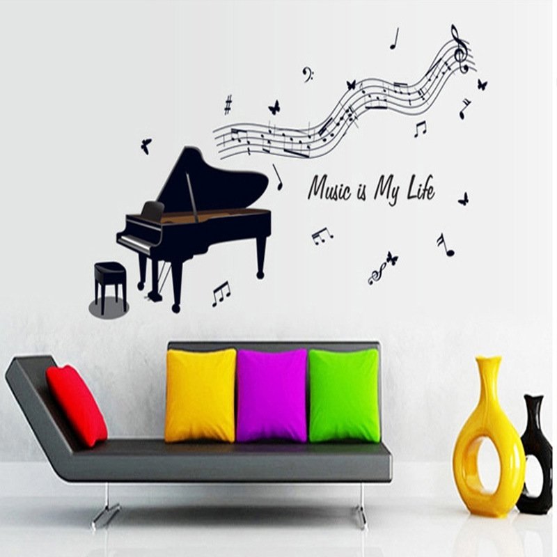 Decal dán tường piano âm nhạc trang trí sang trọng