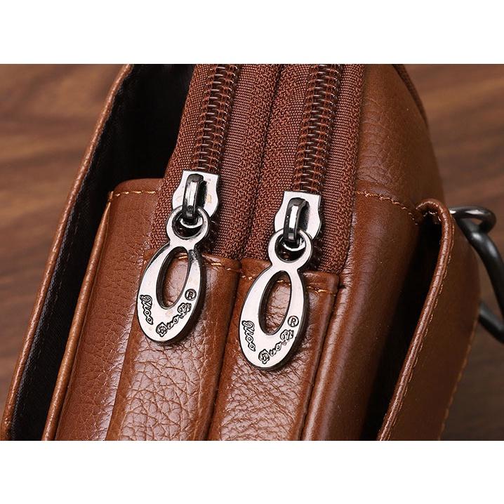 Bao da điện thoại đeo thắt lưng 3 ngăn 18 x11cm đa năng | đeo dọc| đeo ngang | da thật | to | rộng | bền| giá rẻ