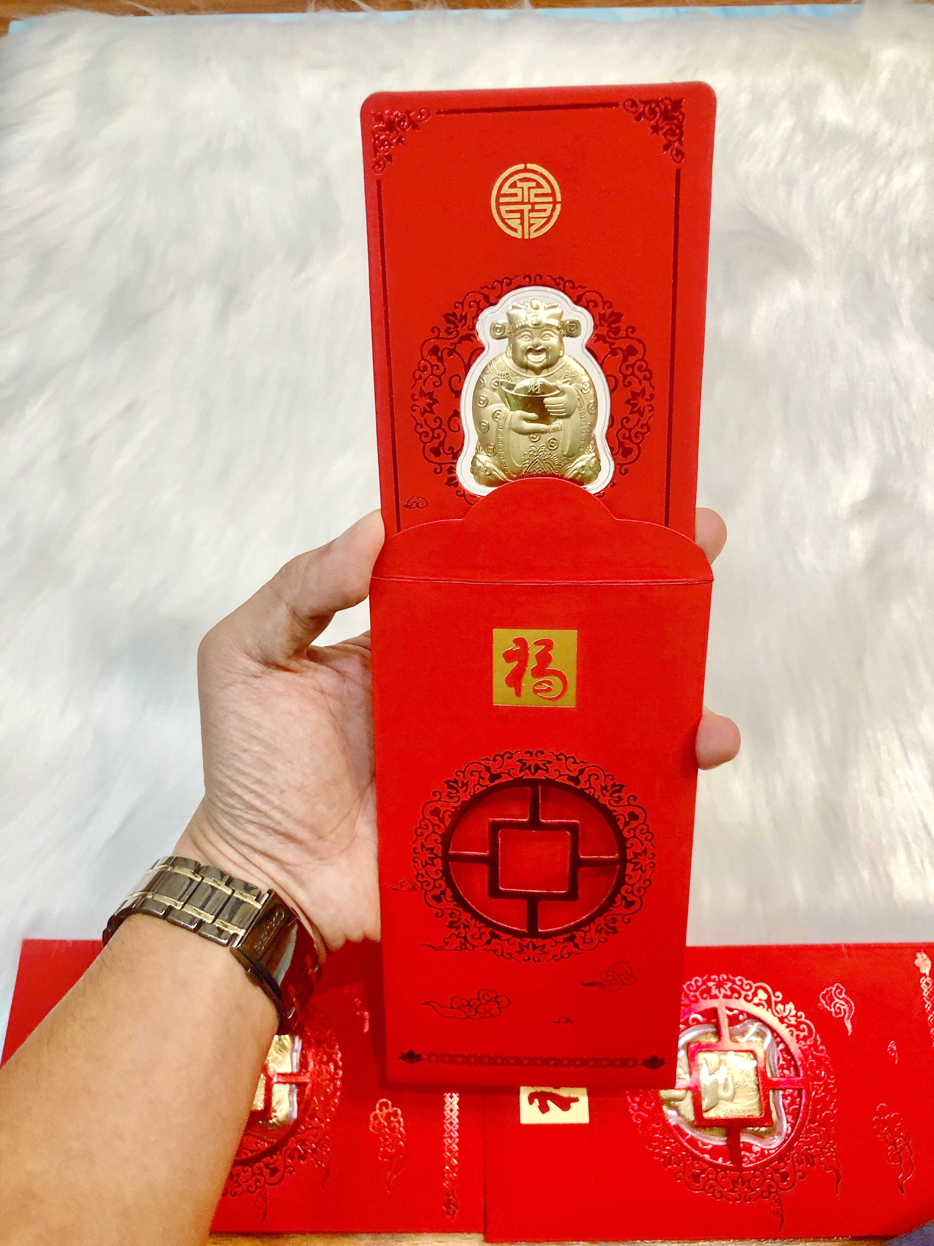 Bao lì xì Vàng Thần Tài 24k chiêu tài tấn lộc cúng Vía Thần Tài Mùng 10