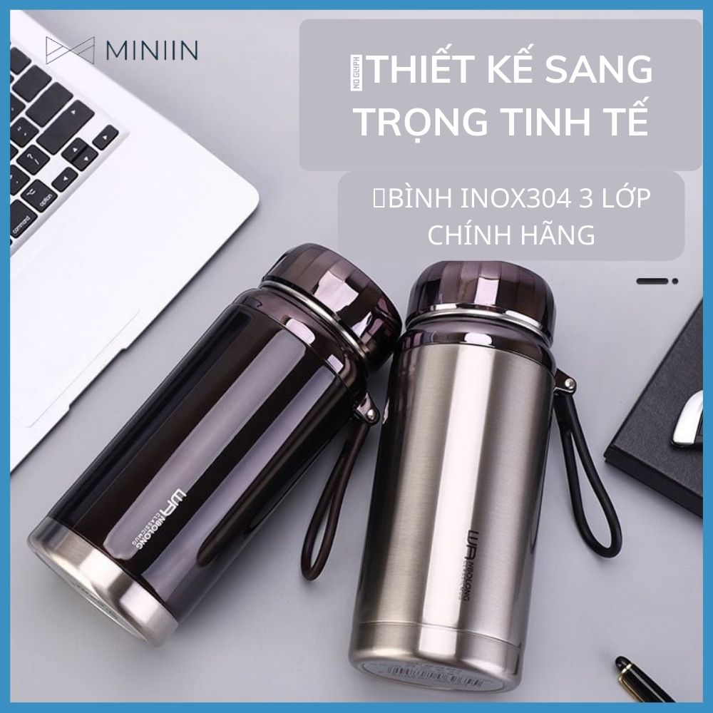 Bình Giữ Nhiệt Kim Cương Inox 304- Chống Rỉ Set, Nắp Đậy Chặt, Giữ Nhiệt Nóng Lạnh Tốt 6- 8h, Quai Đeo Chắc Chắn, Thiết Kế Sang Trọng, Màu Sắc Thanh Lịch, Tiện Lợi, Pha Lọc Trà, Hàng Chính Hãng MINIIN