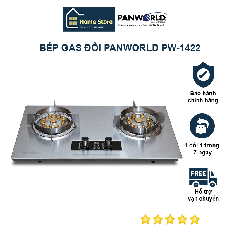 Bếp gas đôi Panworld PW-1422 lắp đặt âm hoặc dương với 9 đầu đốt kèm tính năng hẹn giờ - Hàng chính hãng