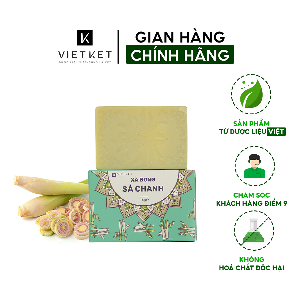 Cục Xà Bông Sả Chanh VIETKET DDHC 100g - Làm Sạch, Giảm Mụn Lưng, Sáng Da, Duy Trì Độ Ẩm, Hương Thơm Thảo Dược