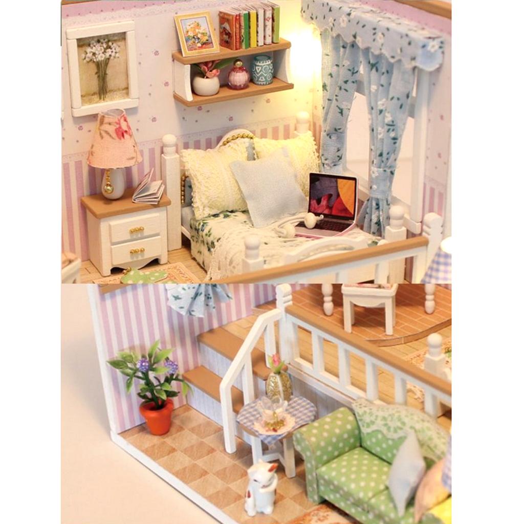 1:24 Scale DIY Wooden Miniature Dollhouse Furniture with LED Light, Creative Gift for Women Girls, and Lovers - Because of You