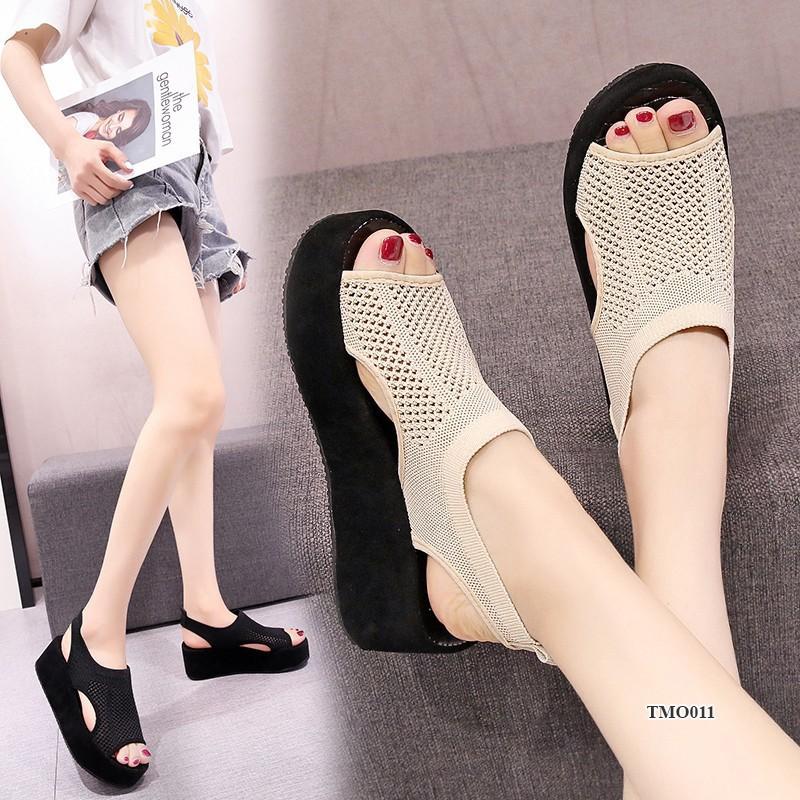 (Ảnh thật) Xăng đan đế xuồng Hàn Quốc, Sandal quai vải thoáng khí, đế mềm, cao 6cm siêu nhẹ và êm châm