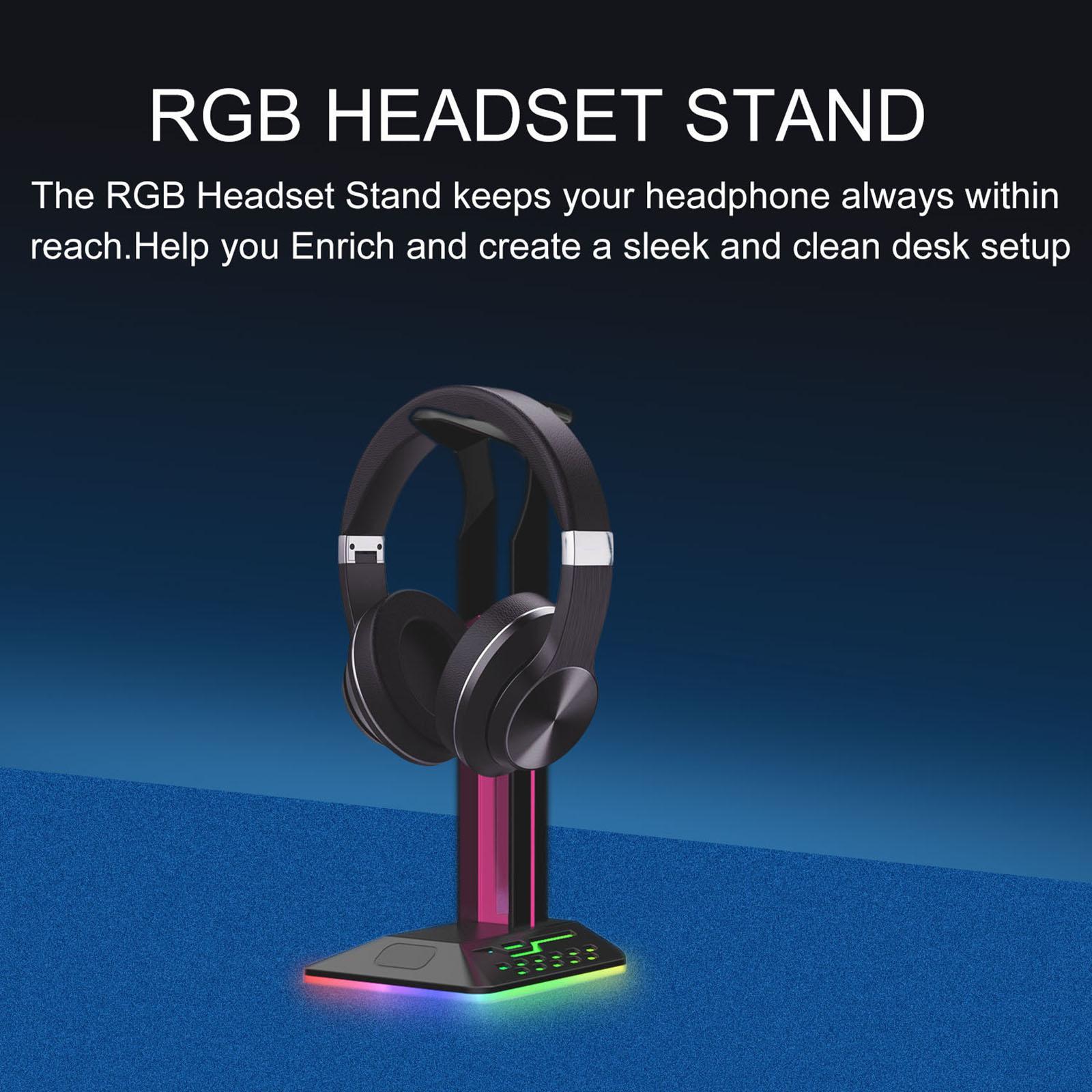 RGB Headphones Stand with 2 USB Ports Desktop Headset Stand Headset Rack for Table Desktop