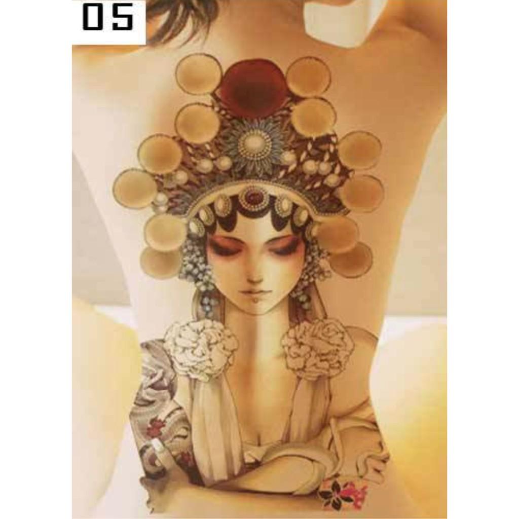 Hình xăm dán kín lưng cô gái cổ trang màu 34x48cm