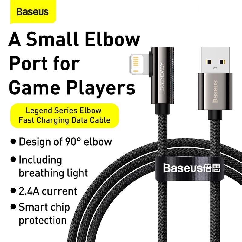 Cáp sạc Baseus IP đầu gập, Cáp sạc iPhone Baseus Legend Series Elbow Fas Charging Data Cable USB to iP (2.4A,480Mbps)