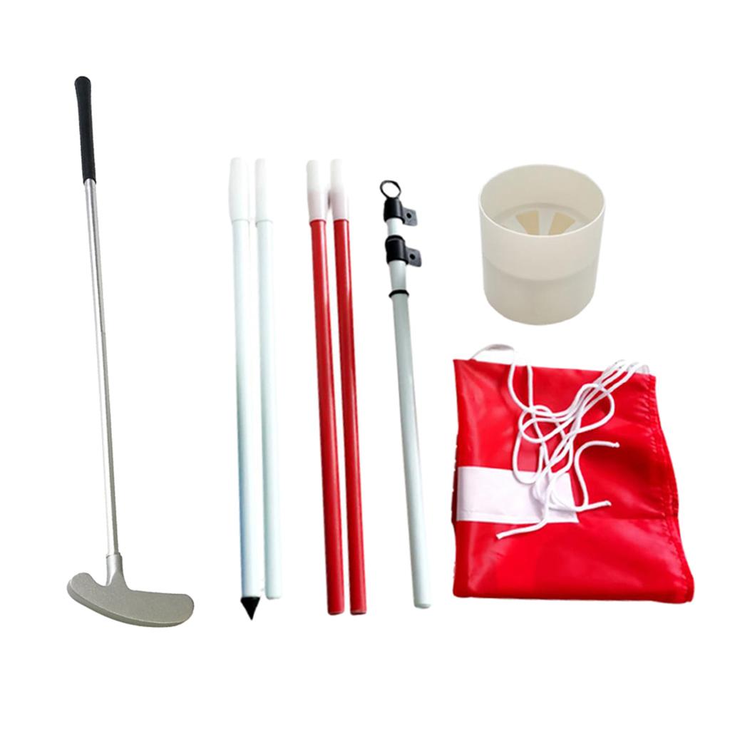 Folding Golf Flag Stick Pole Set Putting Hole Cup Mini Iron Putter Travel Iron