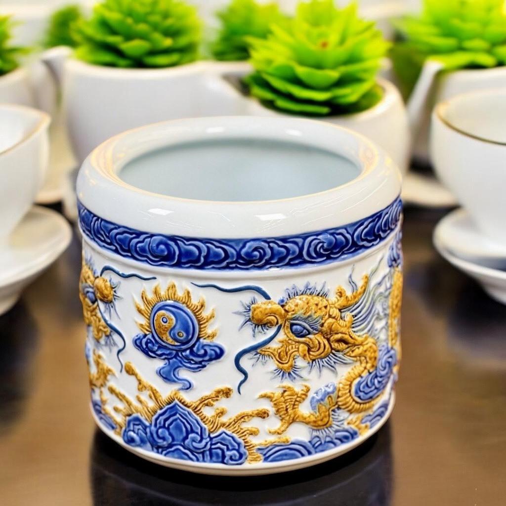 Bộ đồ thờ đắp nổi rạn xanh RỒNG VIỆT, hàng kỹ tinh xảo, Bộ đồ sứ thờ thần tài, đồ thờ gia tiên