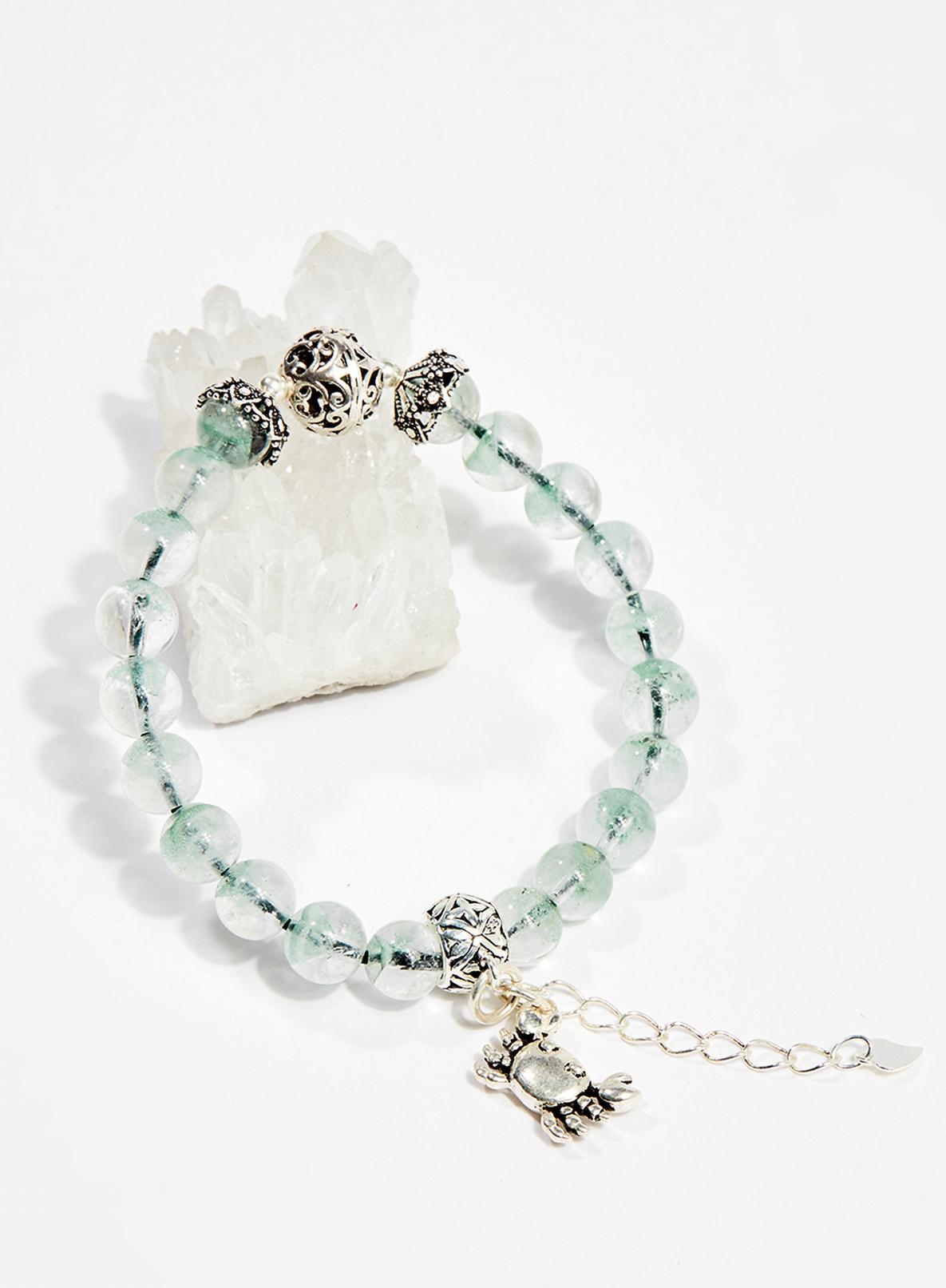 Vòng tay phong thủy nữ đá thạch anh xanh charm cua 8mm mệnh hỏa , mộc - Ngọc Quý Gemstones