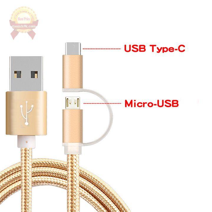 Cáp sạc dây dù 2 đầu dính Micro Usb và TypeC dài 1m2 chống đứt cho điện thoại Samsung Vivo Oppo