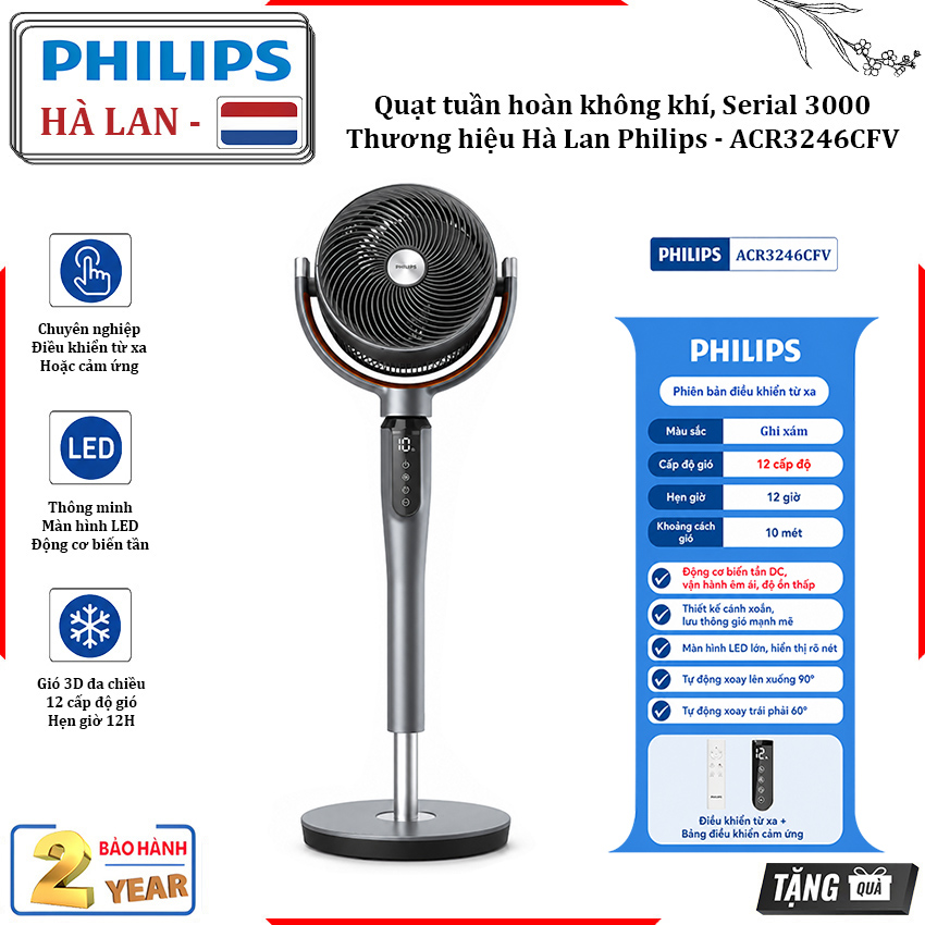 HÀNG CHÍNH HÃNG - Quạt tuần hoàn không khí Serial 3000, động cơ biến tần chuyên nghiệp. Thương hiệu Hà Lan cao cấp Philips - ACR3246CFV