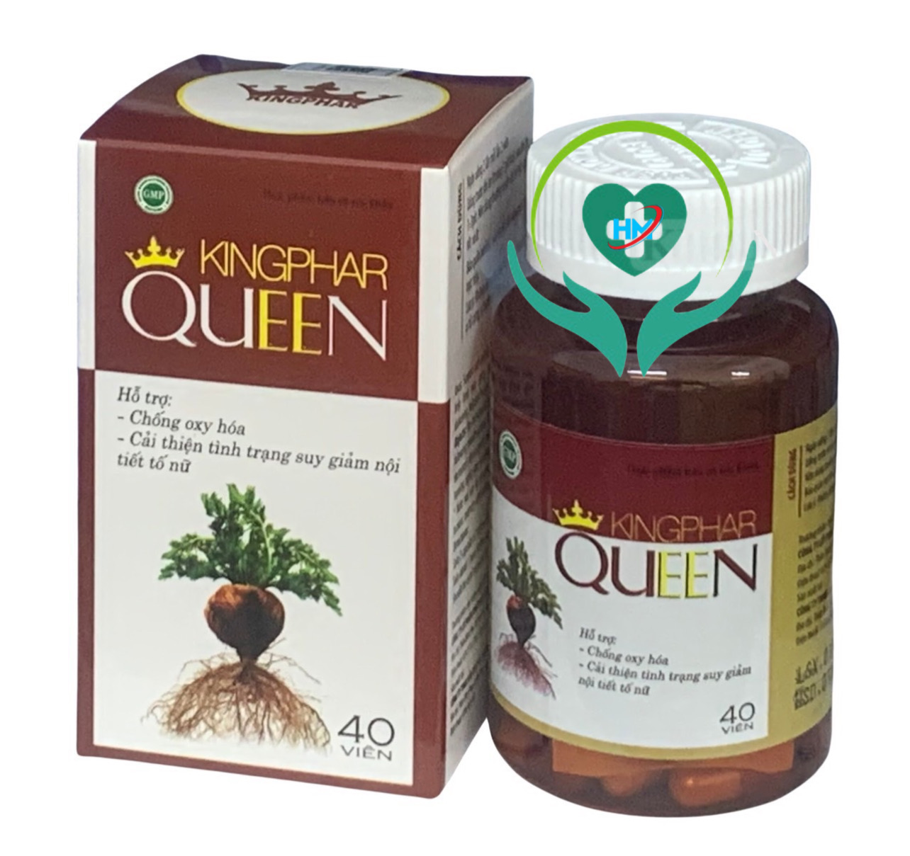 Viên uống Kingphar Queen, hộp 40v, cân bằng nội tiết tố nữ, giảm bốc hoả, chống lão hoá