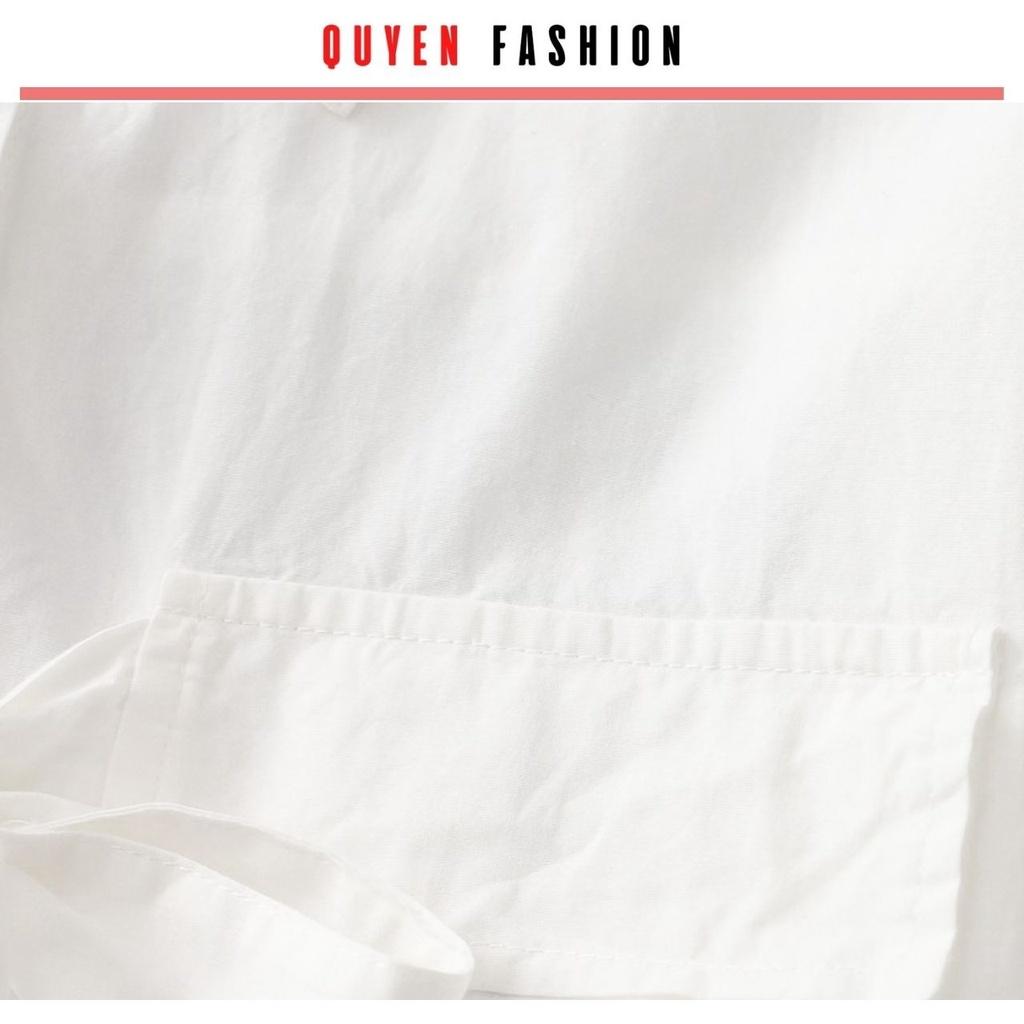 Áo sơ mi công sở nữ trắng thắt nơ ngực Quyên Fasion kiểu hàn quốc AA545