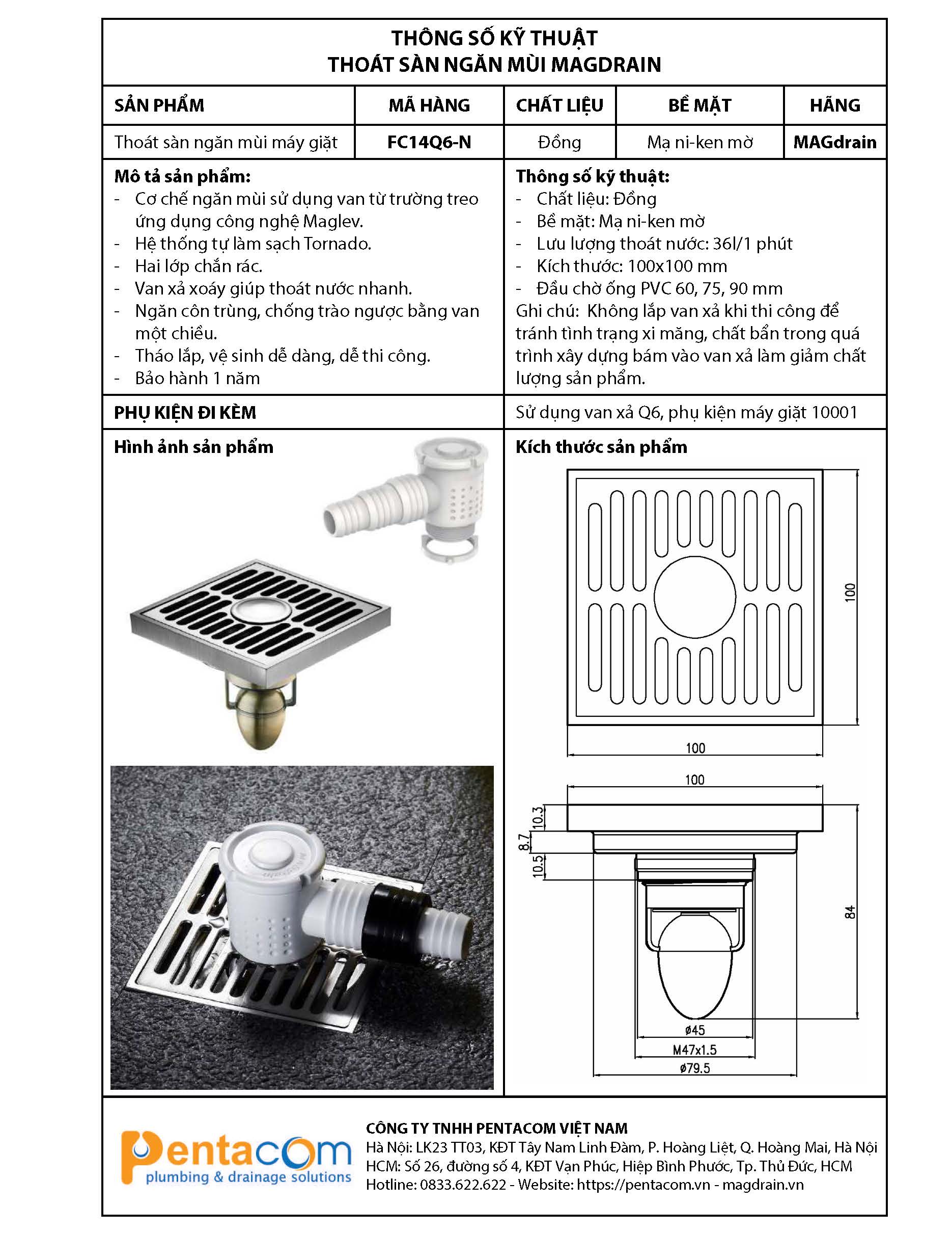 THOÁT SÀN NGĂN MÙI MÁY GIẶT MAGDRAIN FC14Q6-N