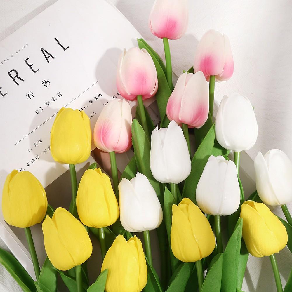 Hoa tulip giả lá thẳng PU cao cấp giống thật đến 99% trang trí nội thất