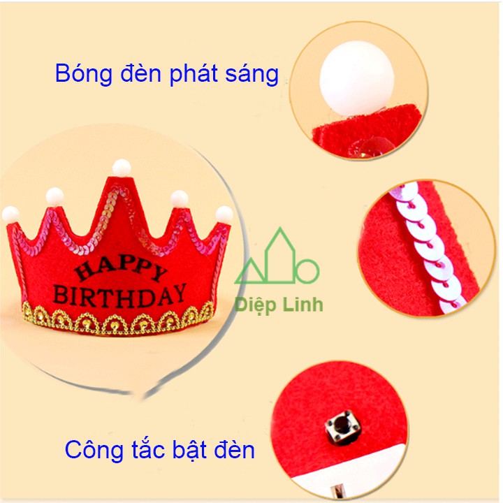 Mũ Nón Sinh Nhật Có Đèn Phát Sáng Tiệc Vương Miện