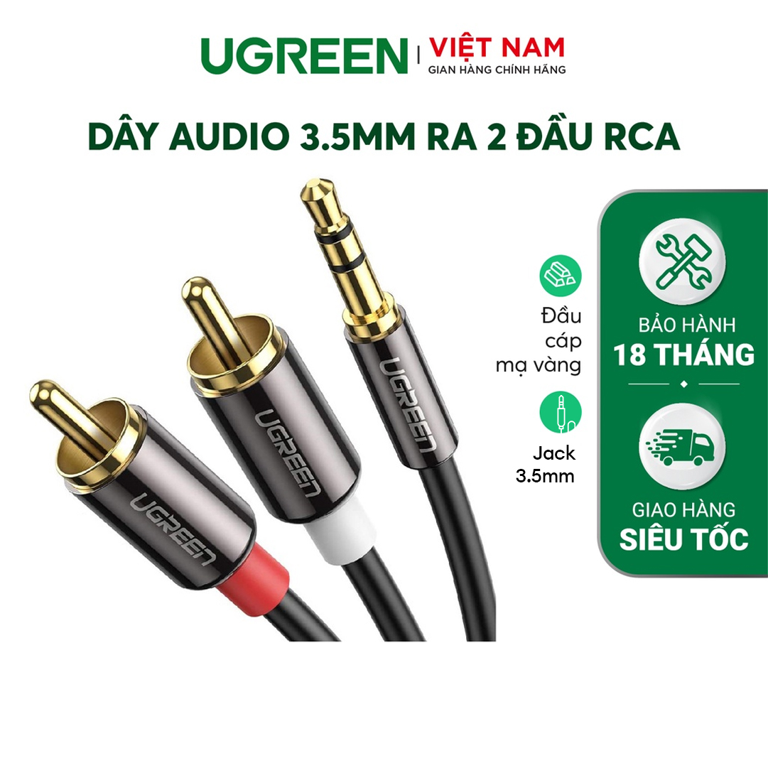 Dây Audio 3,5mm ra 2 đầu RCA (Hoa sen) dài 1,5M UGREEN AV116 10583 - Hàng Chính Hãng