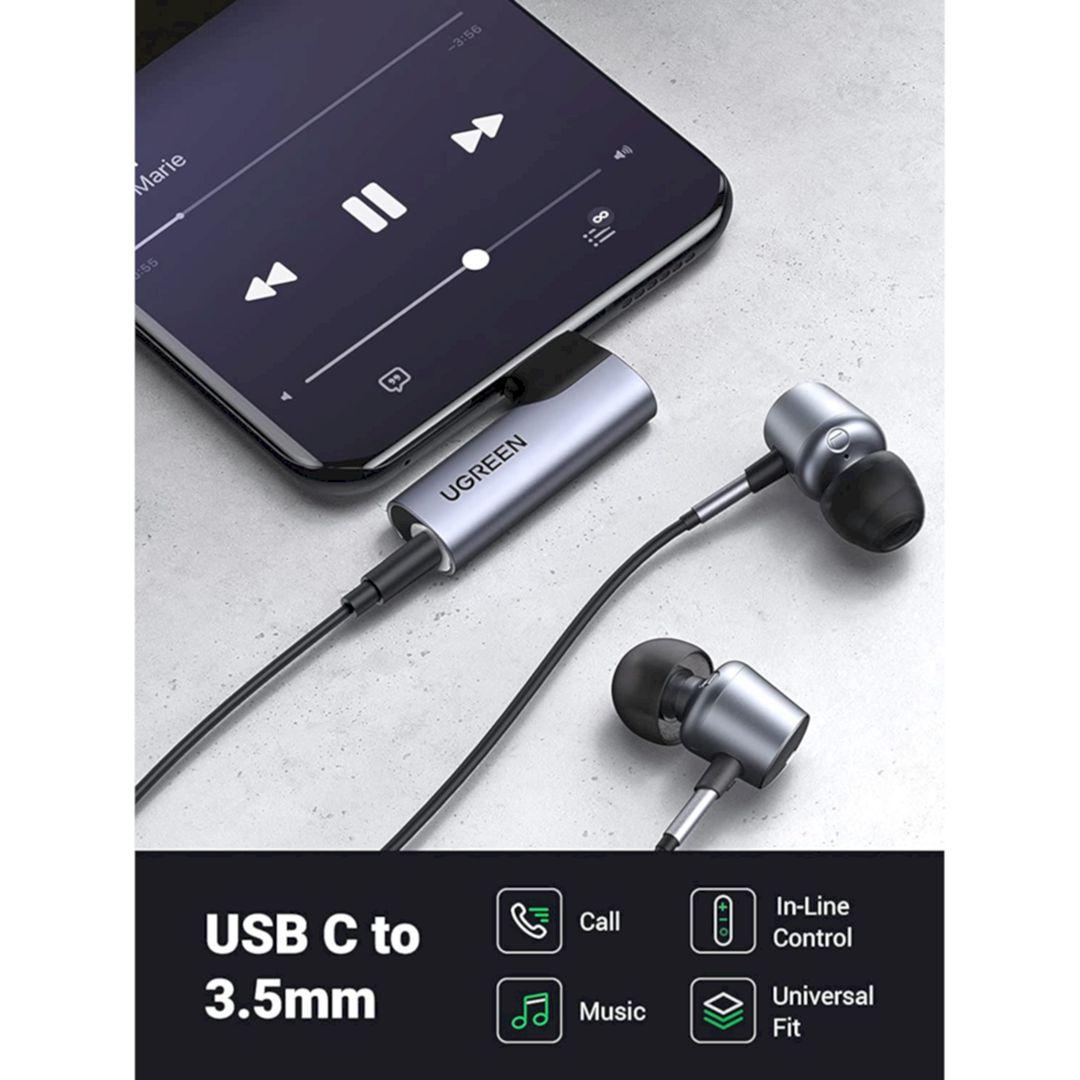 Ugreen UG20194CM460TK DAC Góc phải Đầu chuyển đổi USB-C sang 3,5mm chip Aux DAC Tương thích với iPad Pro Air 4 Mini 6 2021, Samsung S22 S21 Ultra S20 Tab S7, Pixel 5 XL - HÀNG CHÍNH HÃNG