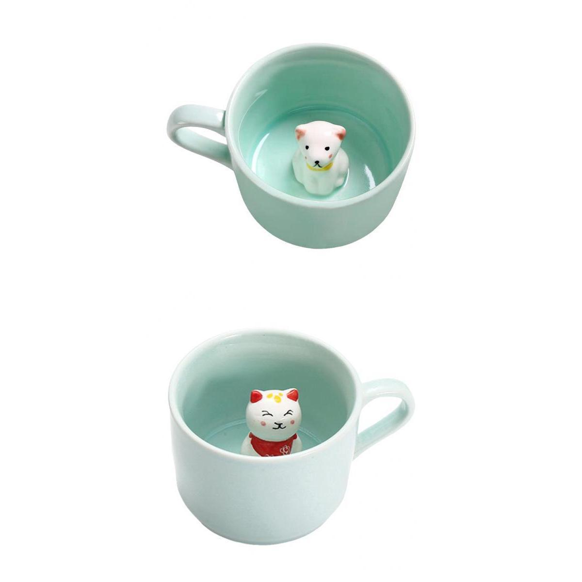2 Pieces 3D Coffee Mug Cartoon Ceramic Hand Painted Figurine Tea Cup for Kid