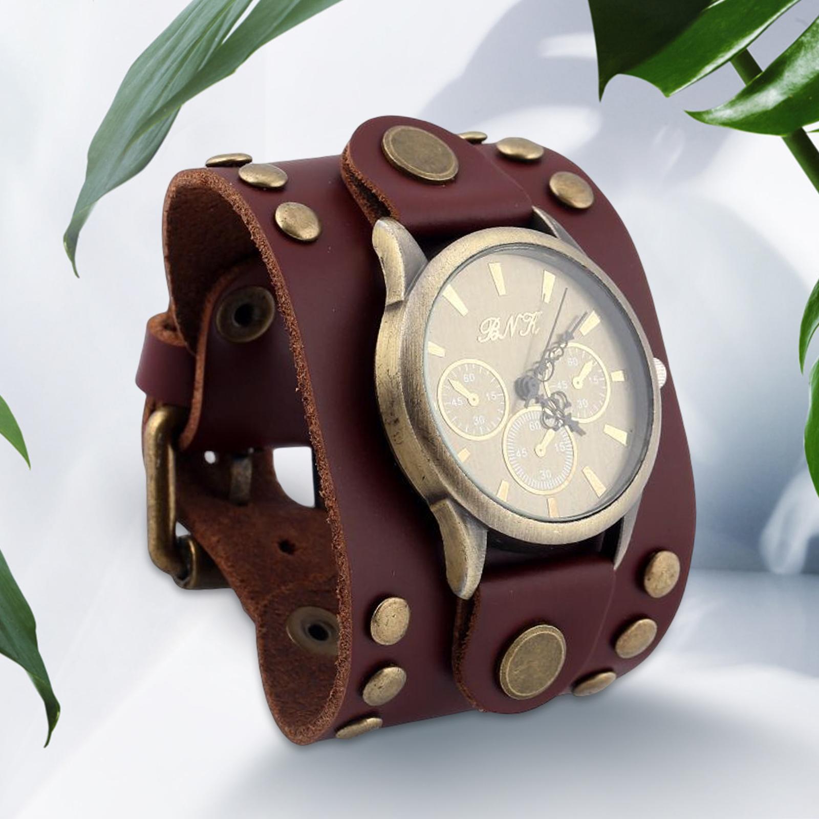 Retro Men\'s  PU Strap Watch Wristband,   5.2cm  Day Gift Male Bangles Fashion