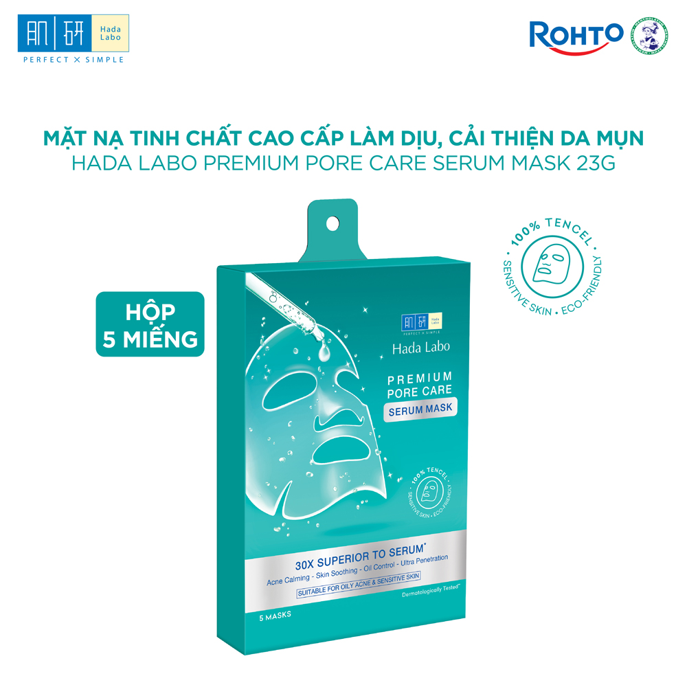 Hộp mặt nạ tinh chất làm dịu và cải thiện da mụn, nhạy cảm cao cấp Hada Labo Premium Pore Care Serum Mask (115g/5 miếng)