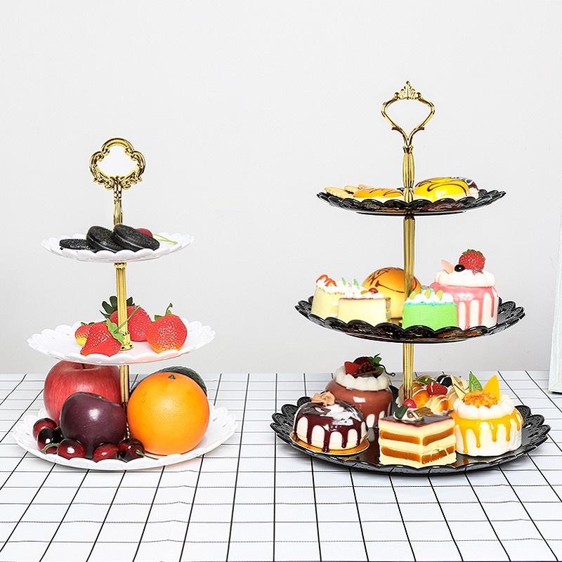 Khay đựng bánh 3 tầng phong cách Châu Âu trang trí bàn tiệc sinh nhật, teabreak- Kệ nhựa 3 tầng hình tròn để bánh kẹo