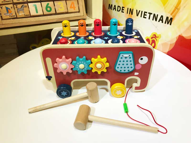 Xe kéo đập chuột đa năng kết hợp 4 trong 1 bằng gỗ cho bé