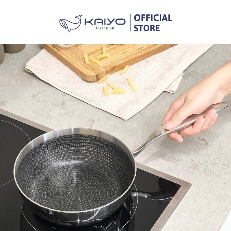 Chảo inox sâu lòng chống dính hoa văn nổi thân đáy liền 3 lớp tri-ply Kaiyo, size 20cm