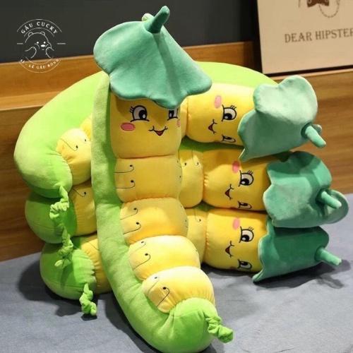 Gấu bông sâu khoai xanh, gối ôm hình chú sâu đậu dễ thương ️SALE SALE️ size 40cm, thú nhồi bông vải nhung mịn 4 chiều