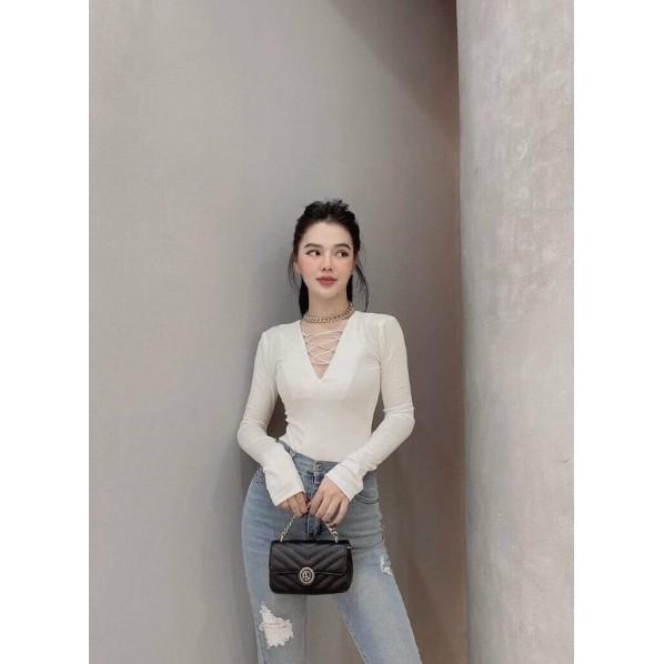 Áo Croptop Tay Dài Đan Dây Trước CT09