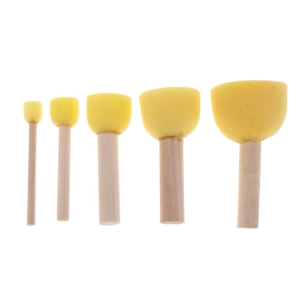 2x5 Pieces Child Kids Painting Sponge Foam Brushes Wooden Handle Drawing Stamp