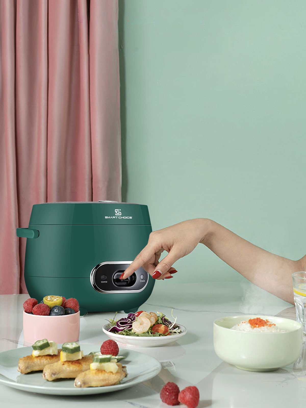 Nồi Cơm Điện Mini 1.2L SMARTCHOICE SCG-RC3001 Lòng Nồi Phủ Ceramic Chống Dính Cao Cấp, Nồi Cơm Điện Cơ Có Quay Xách Dùng Cho 1-3 Người Ăn, Nấu Chín Nhanh, Giữ Ấm Lâu - Hàng Chính Hãng
