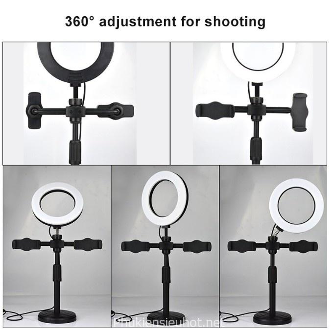 Đèn livestream để bàn size 16cm Hợp kim chắc chắn - Bộ giá đỡ 2 điện thoại Livestream có đèn Led