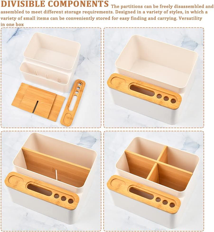 Hộp lưu trữ bàn bằng gỗ 4 ngăn tổ chức văn phòng có thể tháo rời hộp lưu trữ đa chức năng, điều khiển từ xa, trang điểm và mỹ phẩm,