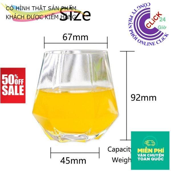 Bộ 6 Cốc Thủy Tinh Lục Giác Đáy Siêu Dầy Cường Lực, Trong Suốt, Lấp Lánh - Hàng Cao Cấp Sang Trọng