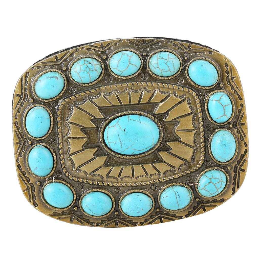 Vintage Western Blue Turquoise Belt Buckle Classic Bronze Tone Buckles