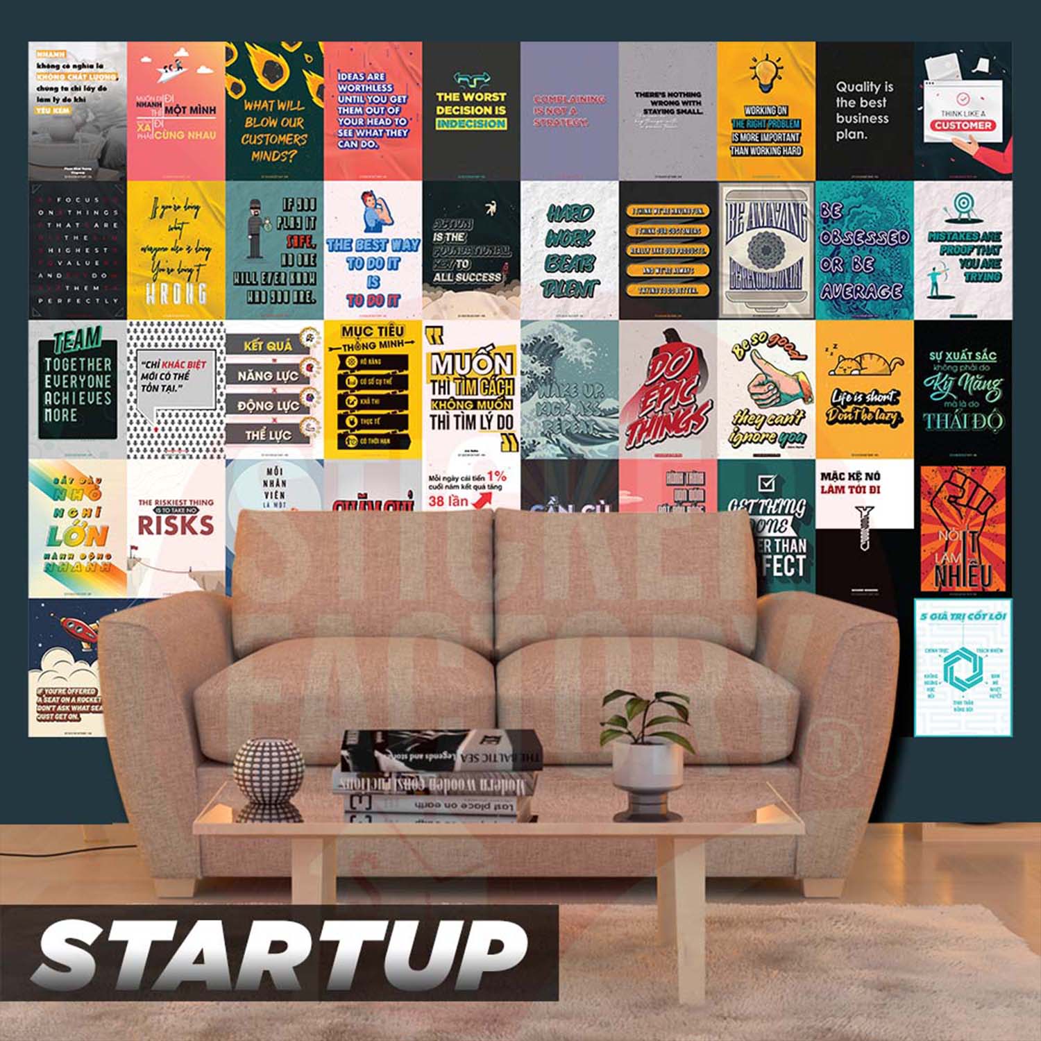 STARTUP - Set 50 Poster A4 dán tường trang trí decor quán nhà cửa - STICKER FACTORY