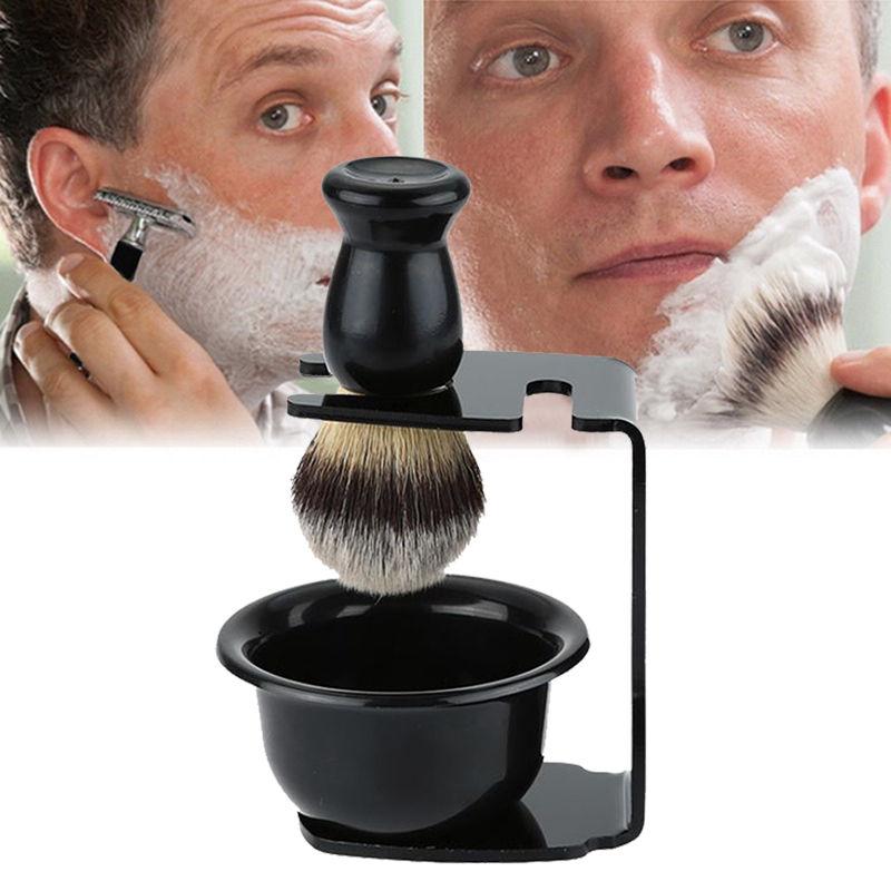 Men's Shave Set Shaving Brush+Steel Stand Holder+ Bowl Travel Kit